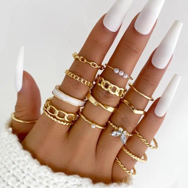 Максимум 27 шт., винтажный комплект колец с сердцем, змеей и бабочкой для женщин, металлический позолоченный геометрический полый палец, кольцо, ювелирное изделие, подарок, новый