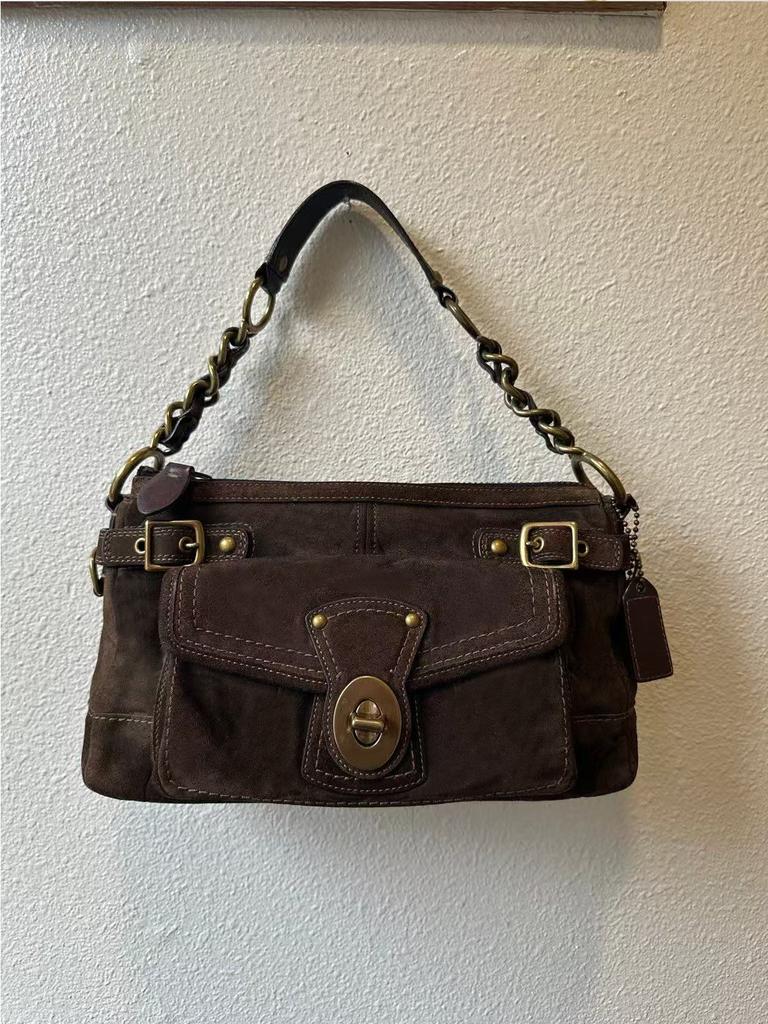 Retro Fashion Suede Shoulder Bag Multiple Pockets Motorcycle Crossbody Bag Underarm Bag Large Capacity Commuter Bag New Handbag