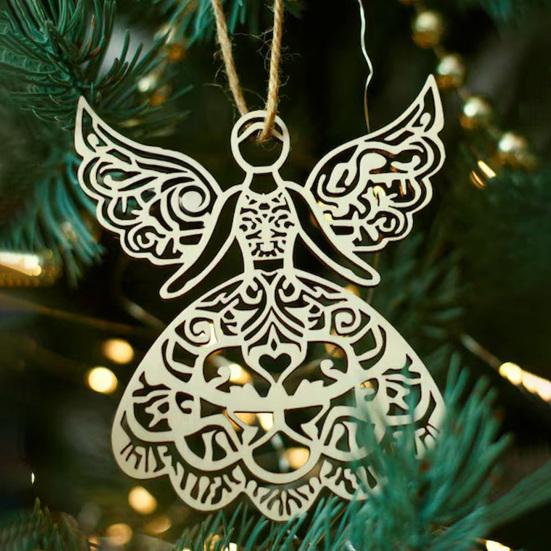 Wooden Angel Christmas Ornaments Rustic Angel Hanging Ornament with Hollow Design for Winter Xmas