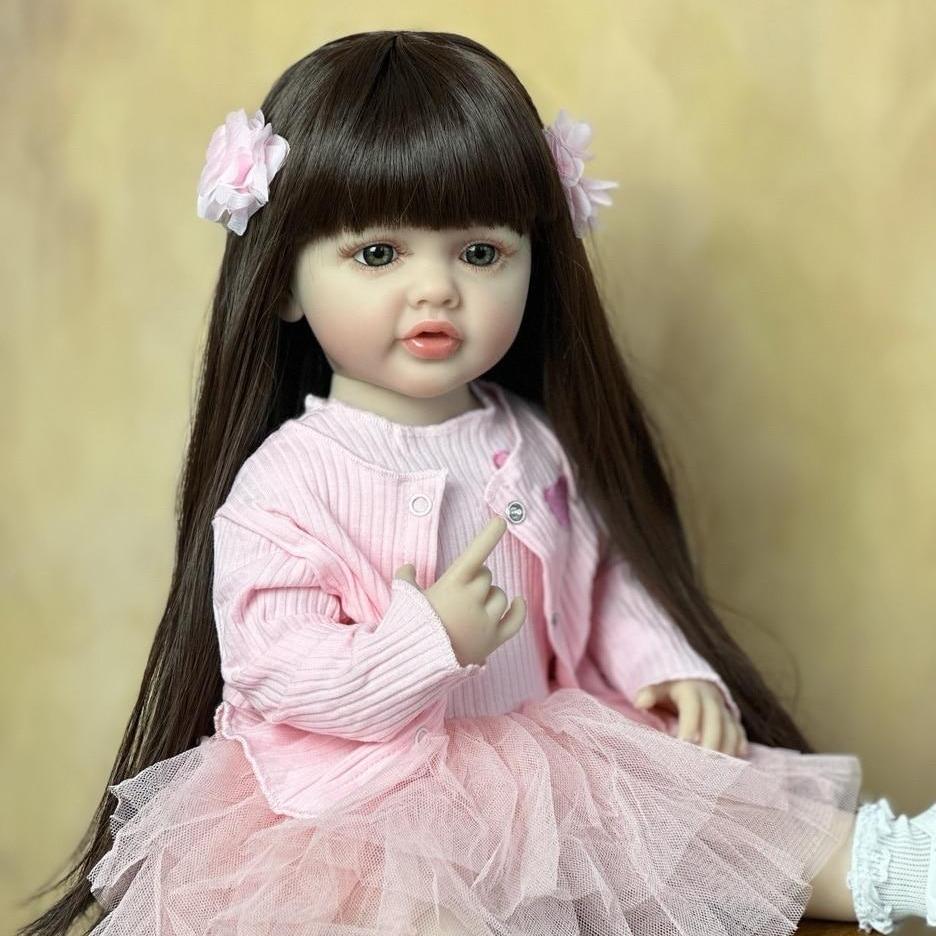 BZDOLL 55 см 22 дюймов Реалистичная кукла-реборн на подставке для девочек, полностью мягкое силиконовое тело, принцесса для малышей Bebe, подарок на день рождения