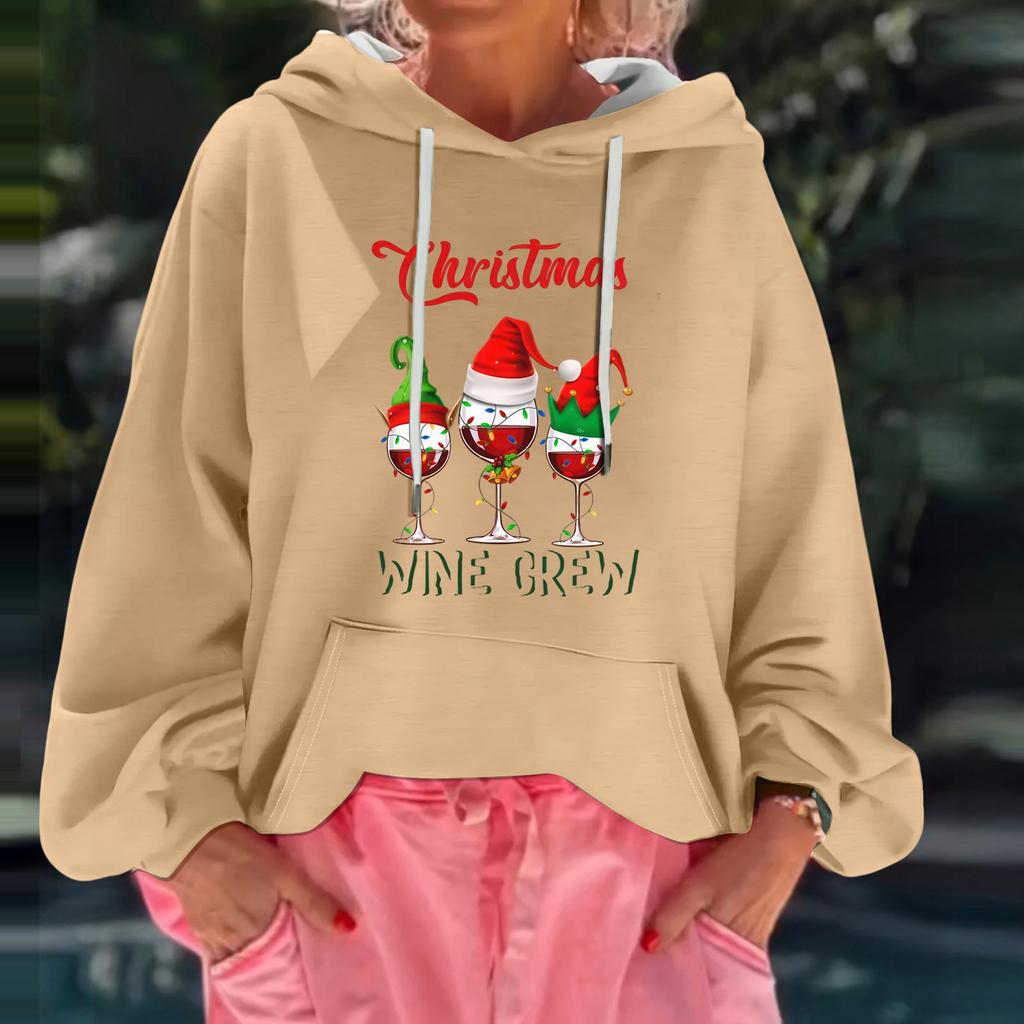 Women's Christmas Print Loose Casual Long Sleeve Hooded Sweatshirt