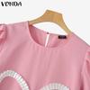 VONDA Женские летние платья с круглым вырезом и коротким рукавом с принтом в виде завязок