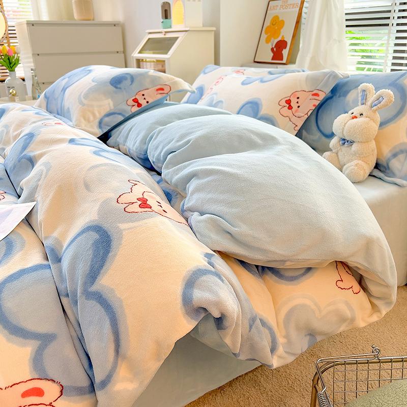 Зимнее молочное бархатное 4 предмета, скандинавское бархатное коралловое бархатное пододеяльник, фланелевая простыня, пододеяльник