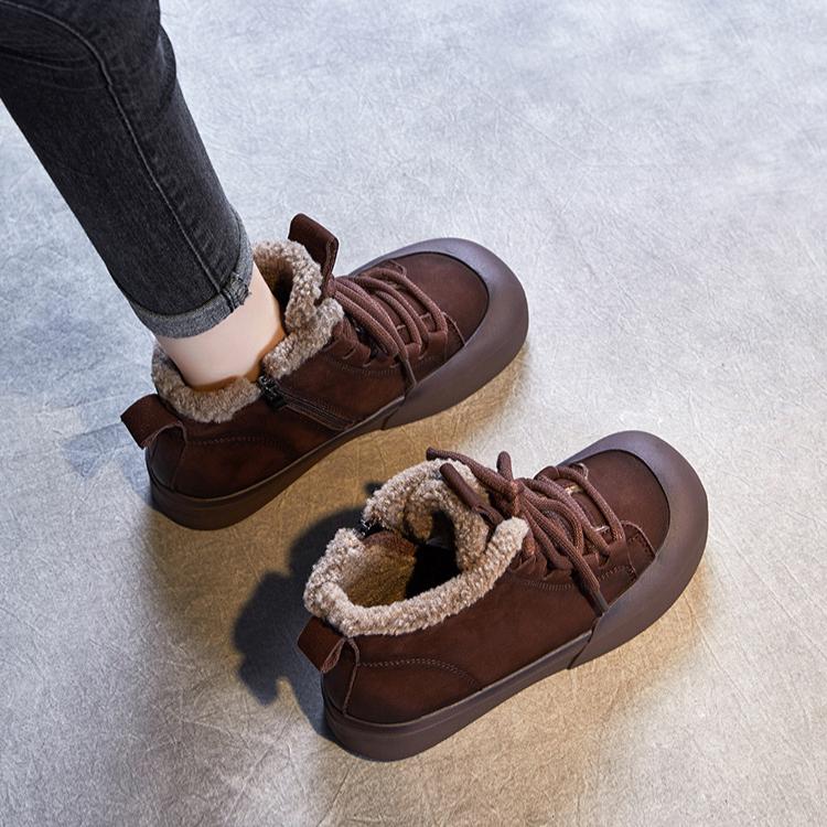 Johnature Зимние теплые плюшевые короткие ботинки из натуральной кожи в стиле ретро, универсальные женские туфли на плоской подошве из хлопка