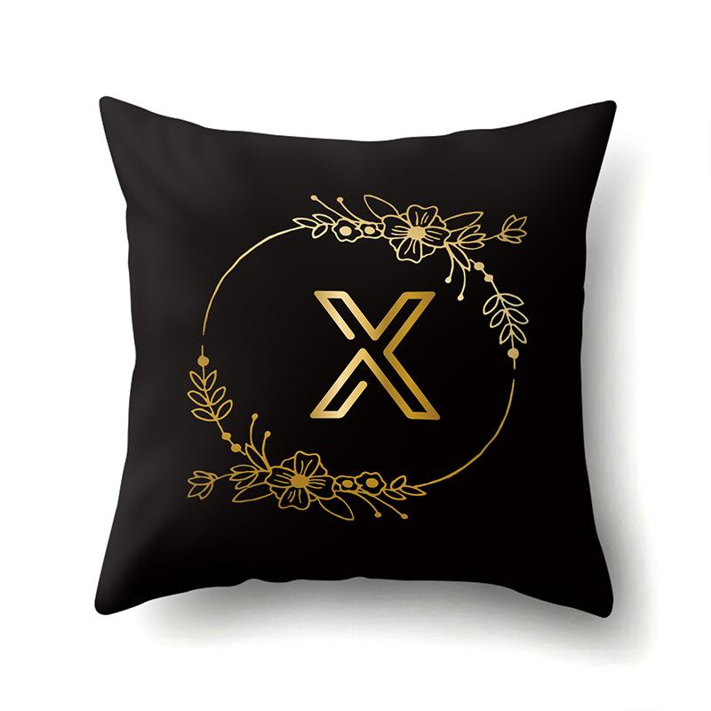 Полиэстеровая наволочка Черный Золотой Цветок Домашнее Украшение Принт Наволочка 26 Английская Буква Наволочка