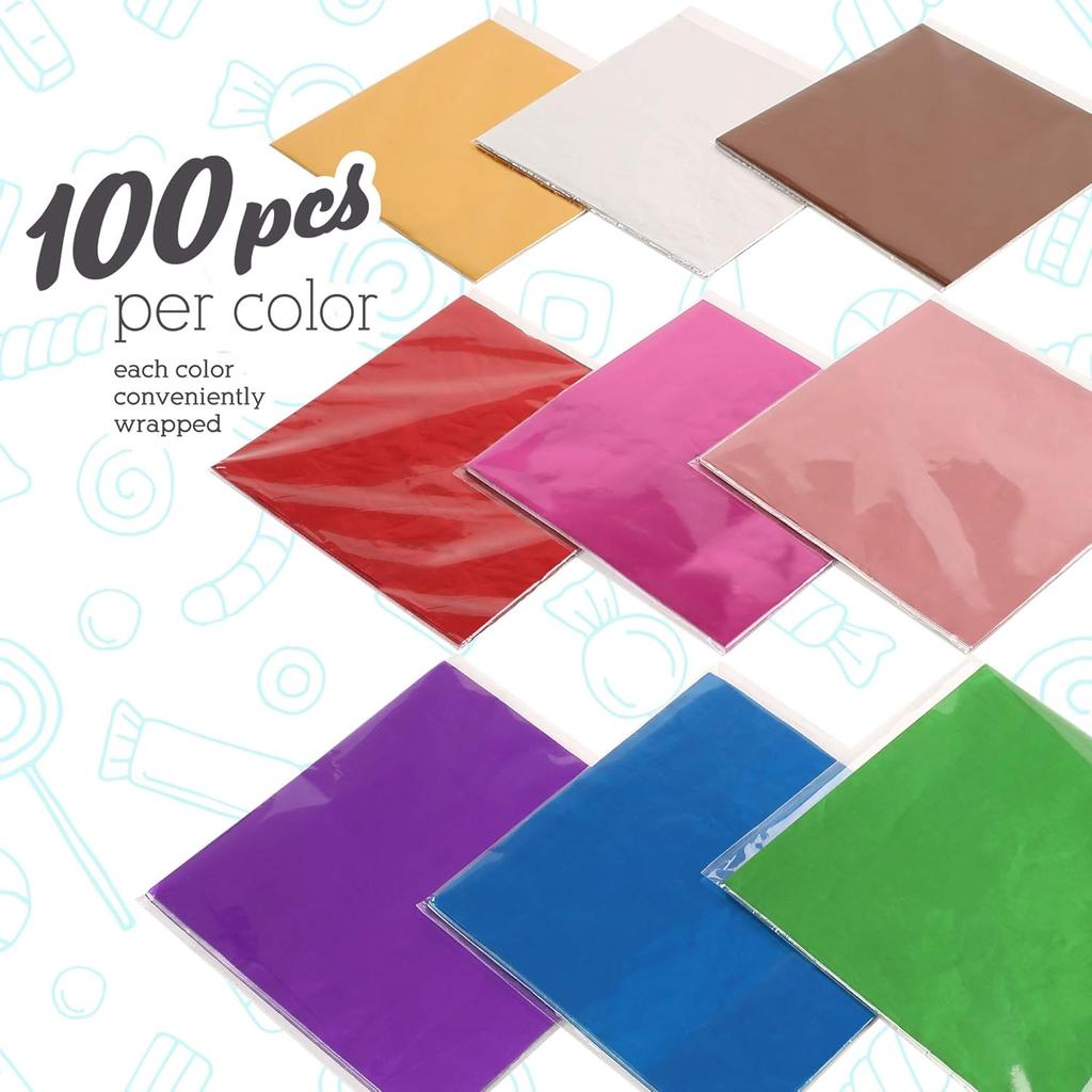 LotFancy Фольгированные обертки для конфет и шоколада, 10x10 см, 900 шт. Алюминиевая бумага для обертки конфет, Квадратные цветные листы фольги для DIY домашних конфет