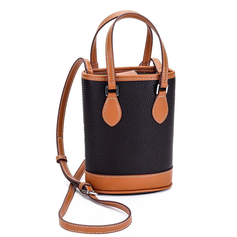 Luxury Women Cross Body Bags Trendy Genuine Cow Leather Lunch Bag Bucket Bag Food Basket Amazon Picnic Handbag Soft Top-handle