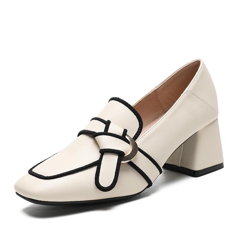 Корейская универсальная кожаная женская обувь для собеседования для девушек с квадратным носком для работы в стиле «маленький аромат» на толстом каблуке с увеличенной высотой туфли Мэри Джейн