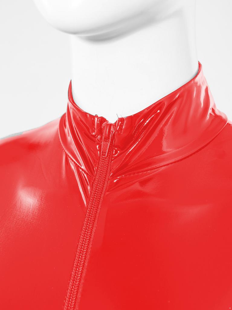 Mens Shiny Patent Leather Jumpsuit Stand Collar Long Sleeve Zipper Leotard Bodysuit Catsuit