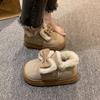 Модные плюшевые хлопковые туфли с бантом, искусственная замша, неглубокие слипоны с круглым носком, женские короткие хлопковые ботинки на плоской подошве, простые повседневные зимние