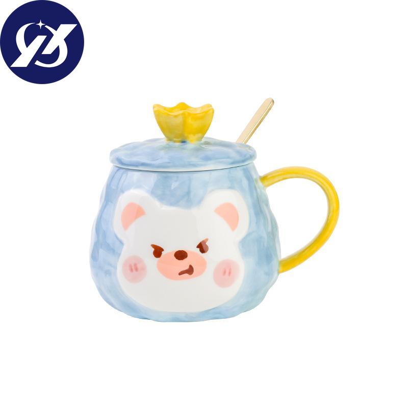 Креативная мультяшная чашка с медведем, керамическая кружка с ручной росписью и крышкой, пара, чашка для кофе, молока, домашнего офиса, логотип