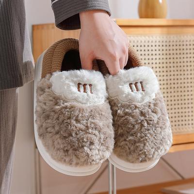 Теплые плюшевые домашние тапочки из хлопка мужские осень 2025 новые на толстой подошве удобные с начесом парные хлопковые тапочки женские