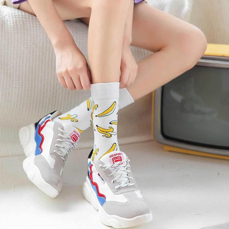 Мужские уличные трендовые носки средней длины, женские носки с лунным кактусом и бананом, впитывающие пот и устойчивые к запаху