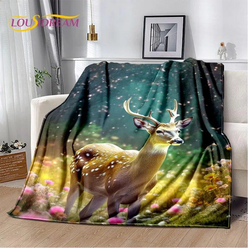 3D Dream Forest Christmas Elk Sika Deer Soft Plush Blanket,Flannel Blanket Throw Blanket for Living Room Bedroom Bed Sofa Cover