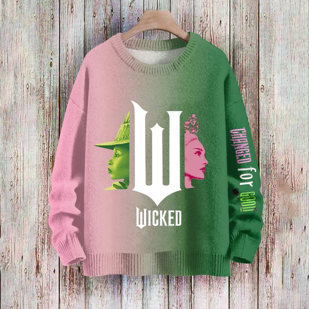 Женский модный повседневный шерстяной трикотажный топ с круглым вырезом и длинным рукавом с принтом, свободный трикотажный топ