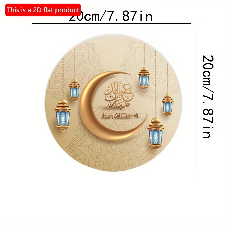 2D Flat 20*20cm1pc Happy Eid Mubarak Golden Moon and Lanterns Patterns Exquisite Round Wooden Pendant, Celebrate Ramadan Good Quality Ceiling Hanging