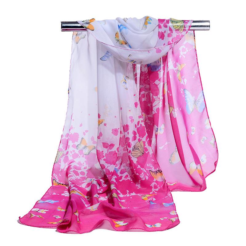 Summer New Silk Scarf Women's Butterfly Women's Chiffon Long Silk Scarf Flower Scarf