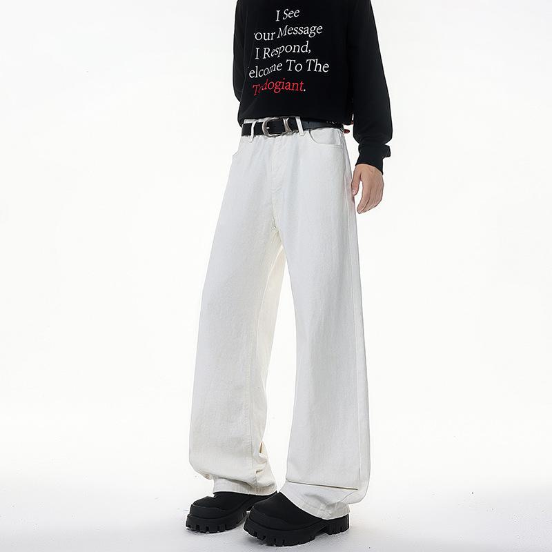 Очень длинные белые джинсы для высоких мужчин - Большой размер, Чистый крой, Прямые и широкие штанины, Универсальные брюки в пол