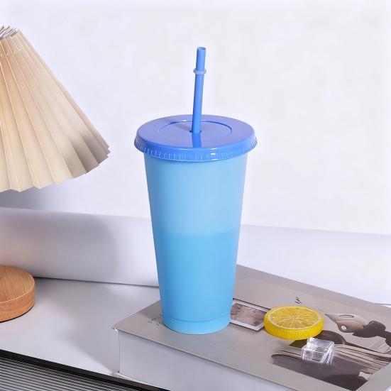 Color Changing Plastic Tumbler with Straw 24oz Reusable Cold Water Cup