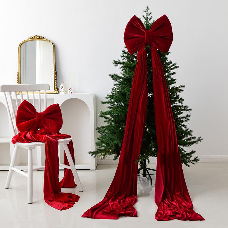 Fluffy velvet Christmas bows for background party room wall decorations Giant Christmas bows for Christmas tree decorations