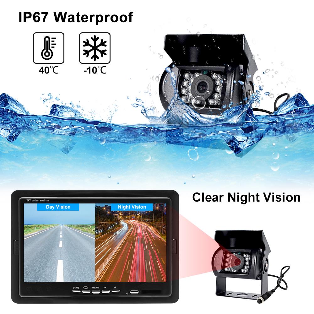 Podofo 12 В/24 В, беспроводная 18 ИК-камер резервного копирования, система помощи при парковке, ночное видение + 7-дюймовый монитор для прицепа-фургона с кабелем длиной 32 фута