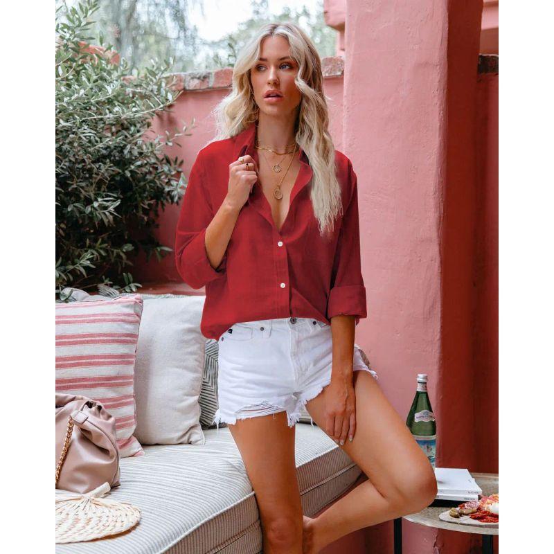 2025 Summer Women Clothes Shirt Long Sleeve Women Lapel Button Shirts Buttoned Shirt