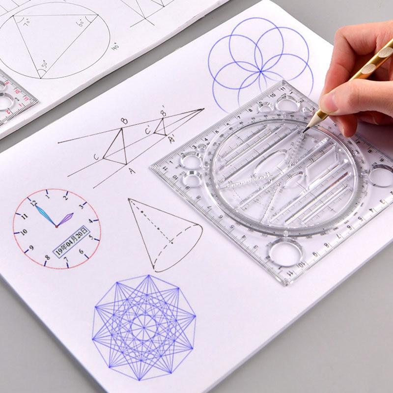 Multifunction Rotatable Drawing Template Art Design Construction Architect Stereo Geometry Circle Drafting Measuring Scale Ruler