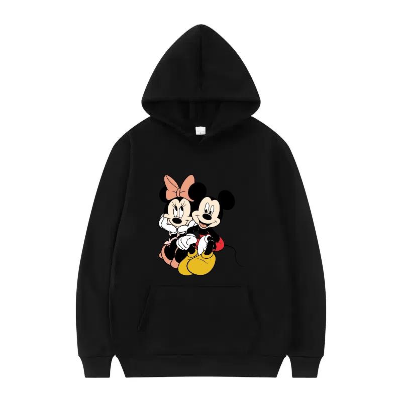 Disney Mickey Mouse Pattern Woman Streetwear Loose Black Winter Tops Clothes Pullovers Ladies Cheap Y2k Hoodies Men Sweatshirts