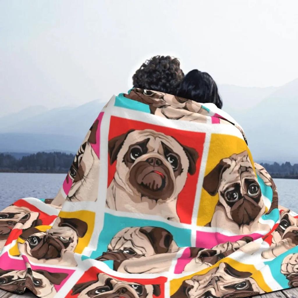 Four Portrait Of A Pugs Pop Art Style Blankets Flannel Summer Dog Thin Throw Blankets for Bedding Bedroom Bedspreads