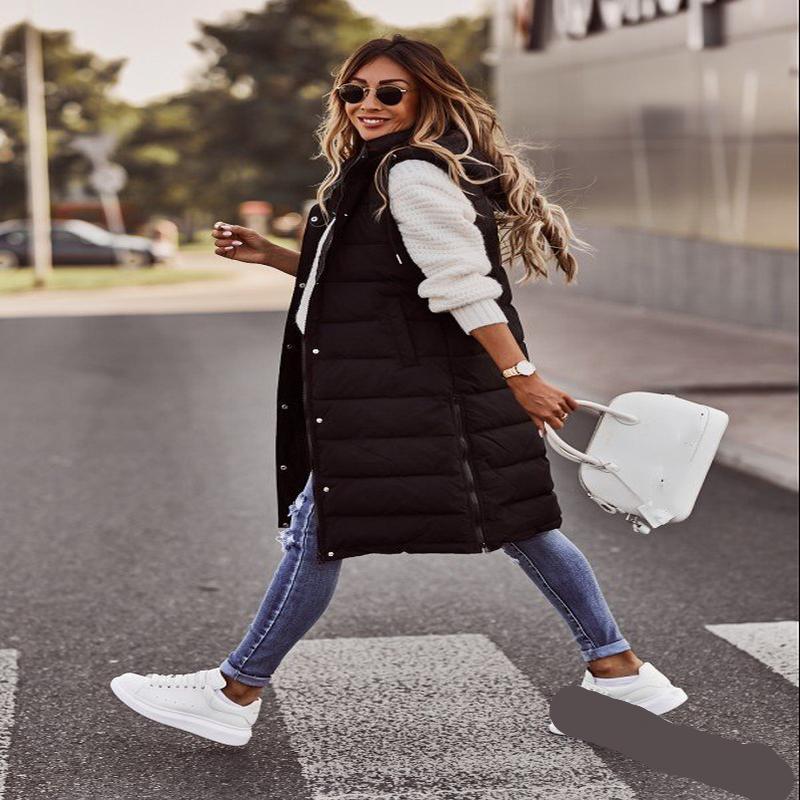 Простой однотонный женский длинный жилет с капюшоном для верхней одежды для вечеринок