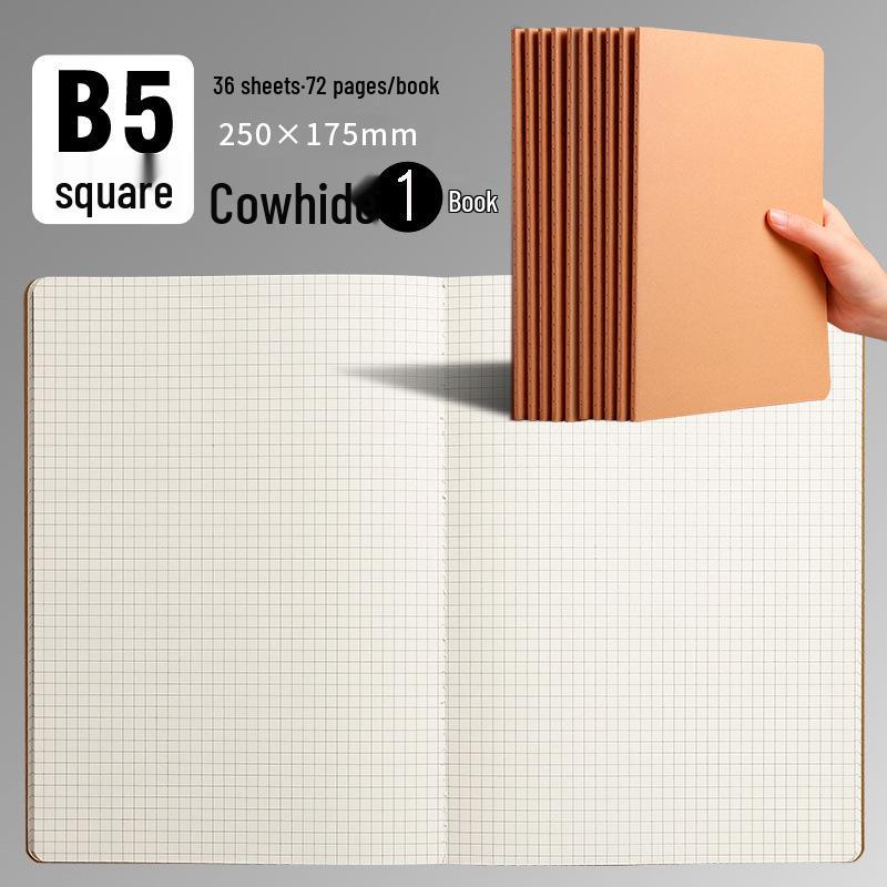 A5/A4 Black Kraft Paper Notebook with Lined, Grid, and Blank Pages - Extra Thick Saddle Stitch Book