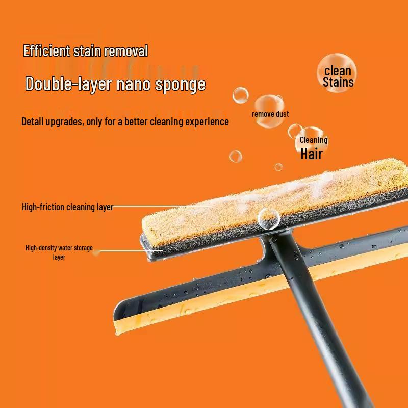 Телескопический стеклоочиститель 3-в-1: Многофункциональный скребок двойного назначения (сухой/влажный) с оконной щеткой hands-free