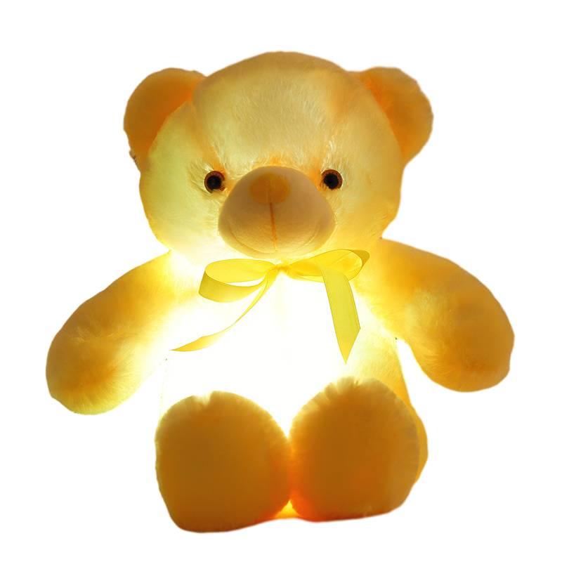 Led Light-up Teddy Bear Plush Toy With Bow Tie Design Long-haired Colorful Flashing Lights