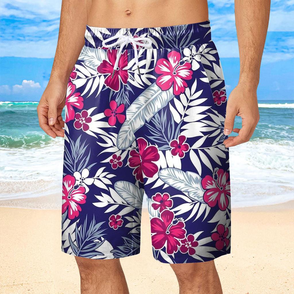 Hawaii Vacation Beach Shorts For Men 3d Printed Flower Casual Short Pants Board Shorts Elastic Bandage Swimsuit Swim Trunks