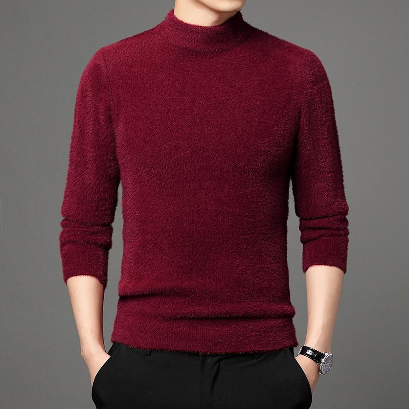 Осенний утолщенный свитер, мужской джемпер с полуводолазкой, вязаный теплый свитер, имитация норки, джемпер для молодежи и людей среднего возраста