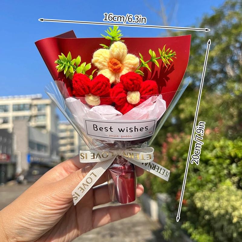 Мини-вязаный букет для подруги, креативный подарок на день рождения ко Дню святого Валентина, искусственный небольшой букет, подарок на свадьбу