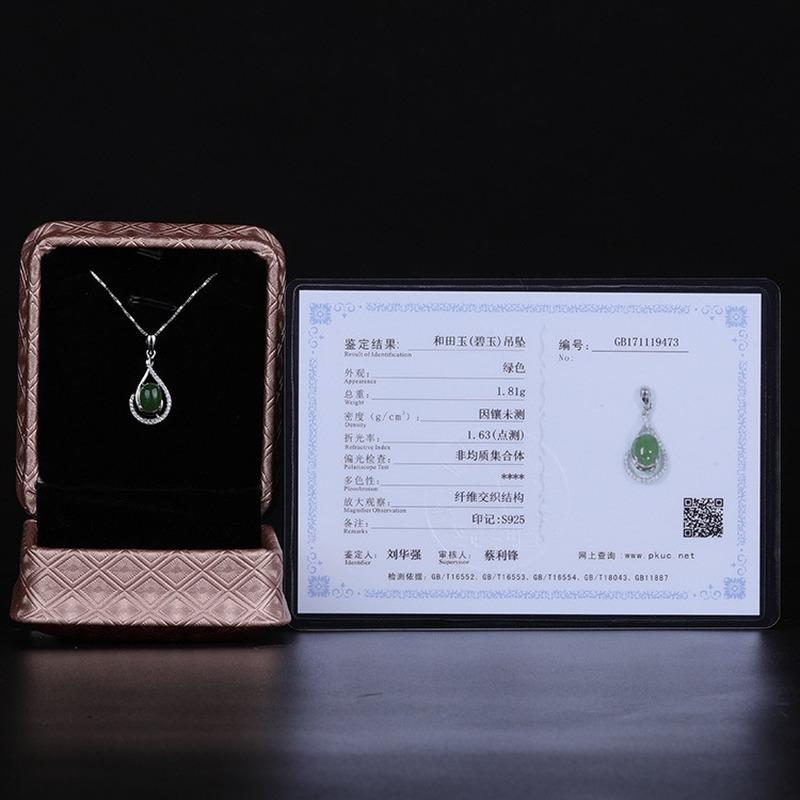 Tancise 925 Sterling Silver Classic Women Jade Necklace Pendant Zircon Fashion Gift