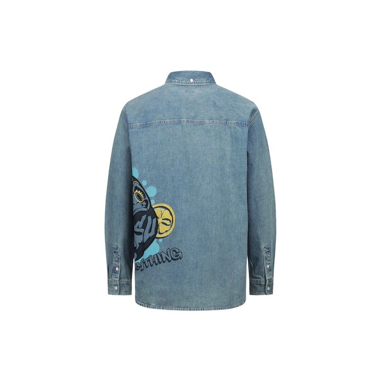 Evisu Граффити Дарума Рубашка с длинным рукавом Мужские рубашки Джинсово-синий 2ESHTM3SL111RXDN