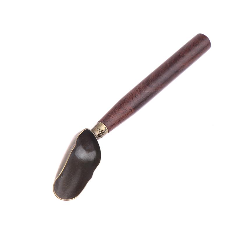 Wooden Handle Tea Shovel Tea Spoon Copper Ebony Coffee Scoops Tableware Teaspoons Easy Clean Anti Sprinkle Tea Spoon KTY