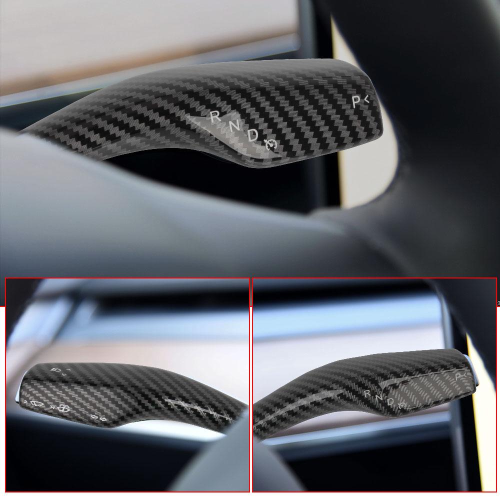 Interior Remodel Carbon Fiber Car Column Shift Knob Cover Decor Armor Steering Rod For Tesla Model 3 Y ABS