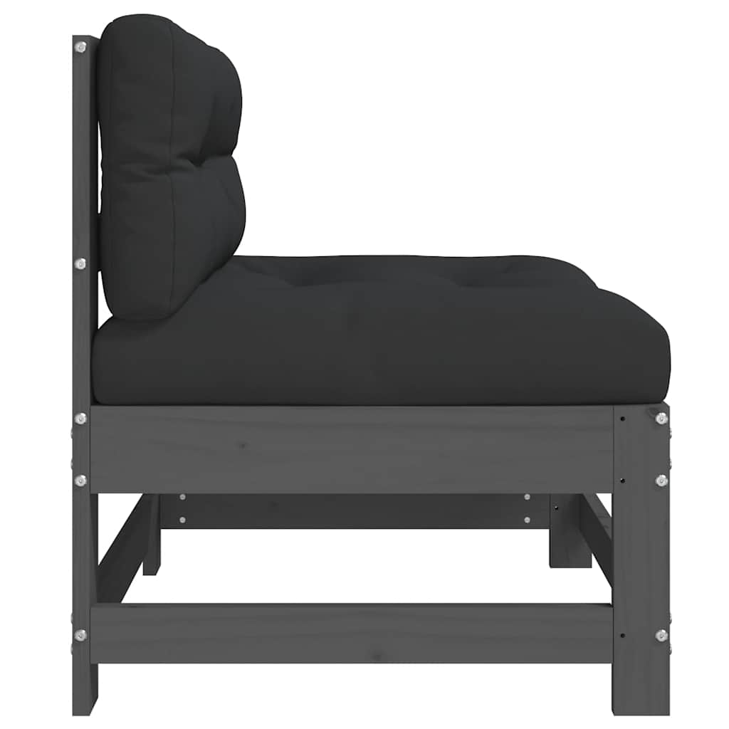 vidaXL Mittelsofa mit Kissen Grau Massivholz Kiefer
