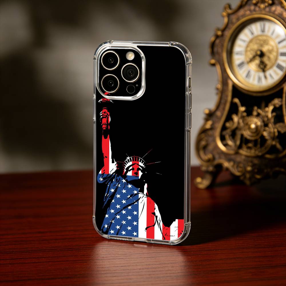 Чехол для телефона Статуя Свободы Флаг США Америка США Для iPhone 17 16 15 14 13 12 11 Mini Pro Max Plus Прозрачный Чехол