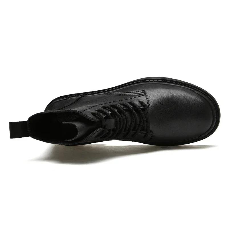 Genuine Leather Motorcycle Boots Men Winter Warm Snow Ankle Boots Man Quality Outdoor Shoes Leisure Walking Shoes Big Size 38-48