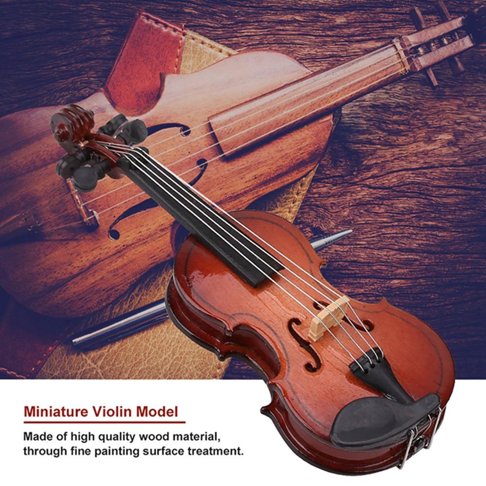 With Bow Miniature Violin Model Wooden Dollhouse Accessories Mini Violin Replica Room Decor