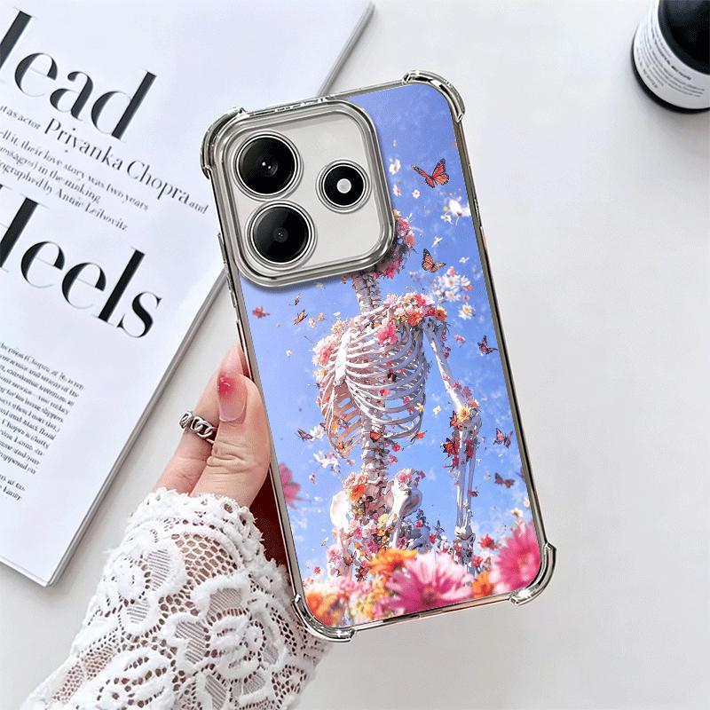 Цветочный Череп Цветок Скелет Покрытие Чехол для Телефона Для Xiaomi Redmi Note 14 15 Pro Plus 13 12 11 11S 11T 10 9S 9 5G Защита от Падения Airab