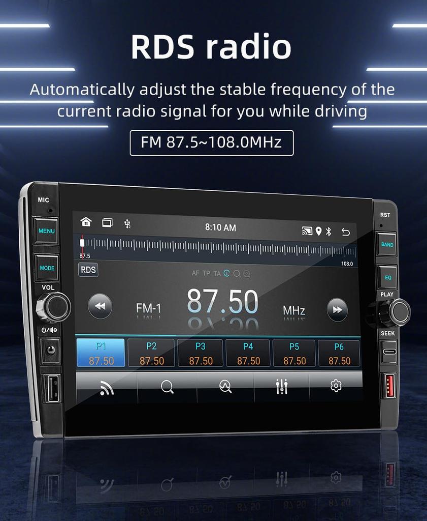 8 Inch Touch Screen Car Radio Audio Player for CarPlay Compatible with AndroidAuto 2DIN Phone Mirror Ring with Support Rear View Camera and External