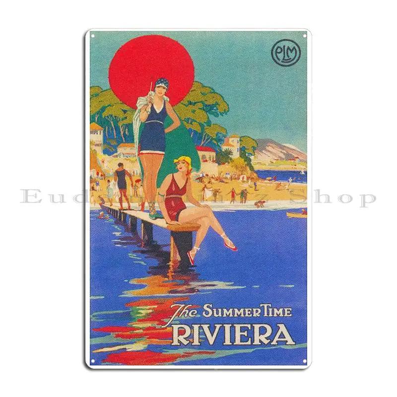 Riviera France Summer Time Colorful Vintage Travel Poster Metal Sign Mural Cinema Plaques Garage Personalized Tin Sign Poster
