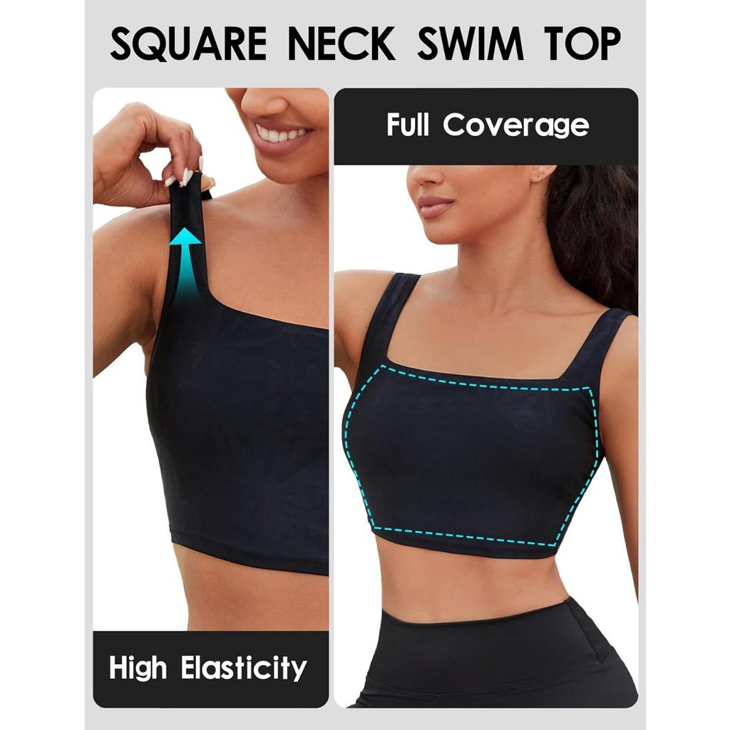CHARMLEAKS Женский топ бикини с квадратным вырезом, быстросохнущий купальный костюм с защитой UPF 50+, только верхняя часть