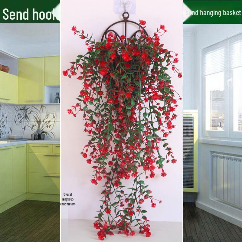 Artificial Rose Vine Wall Hanging Basket for Indoor Decoration