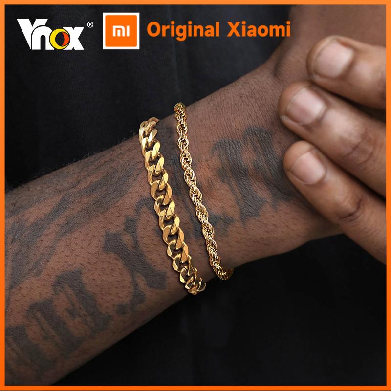 Xiaomi Vnox Базовые мужские браслеты-цепочки Кубинский твист 1/2/3 шт. в одном наборе, цвет золота, нержавеющая сталь, звенья Фигаро, Пшеничное плетение